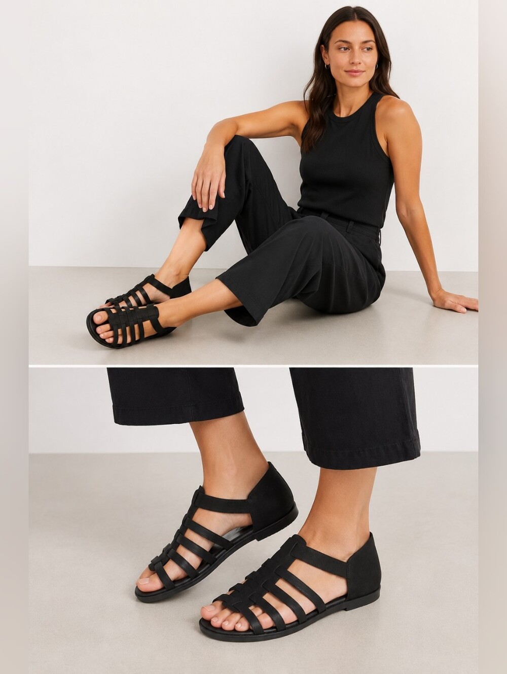 Eileen Fisher Rato Stretch Slip-On Fisherman Sandals Black Size 7.5 Like New